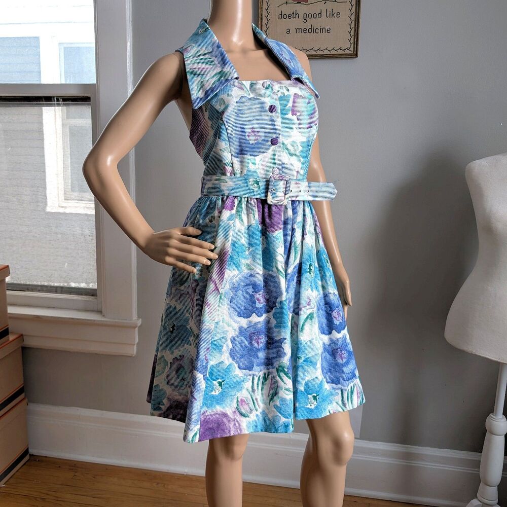 Vintage 80s Laura Ashley Sundress Oversized Collar Cottagecore Floral Sailor 12